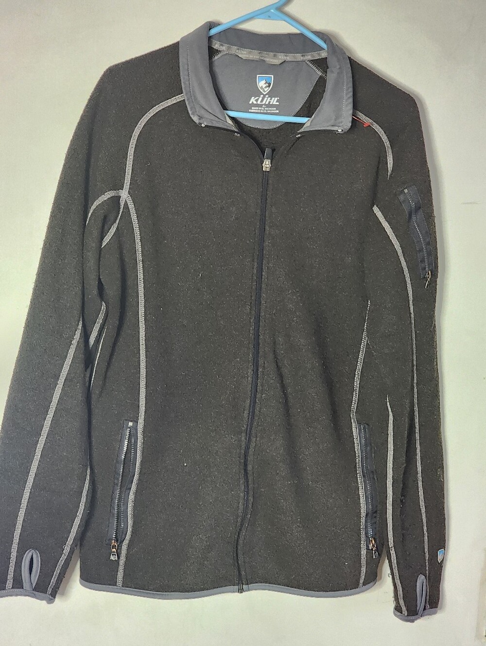 Kuhl Men's Black Zip-Up Sweater with Gray Contrast Stitching